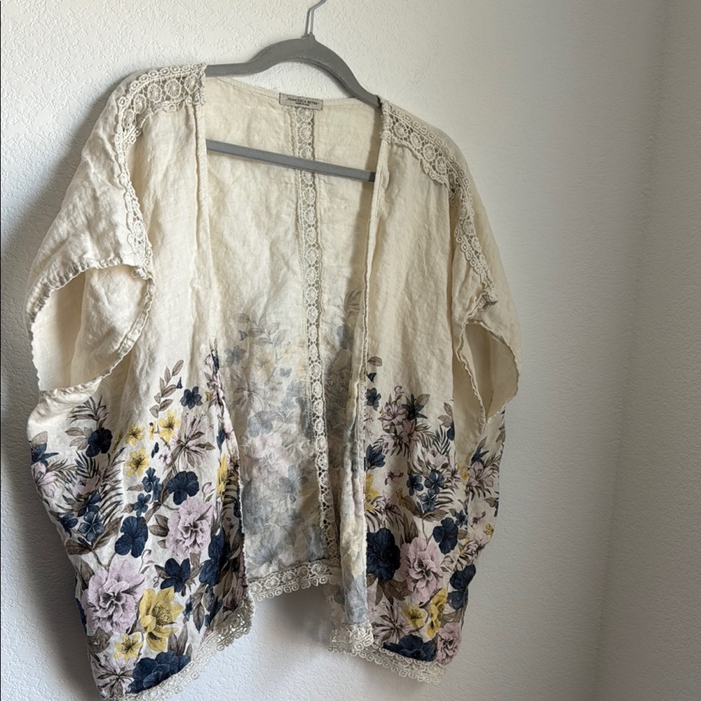Cream and Blue Floral Embroidered Cardigan Sweater - Picture 7 of 16